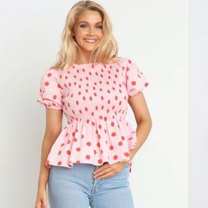 Petal & pup polka dot top